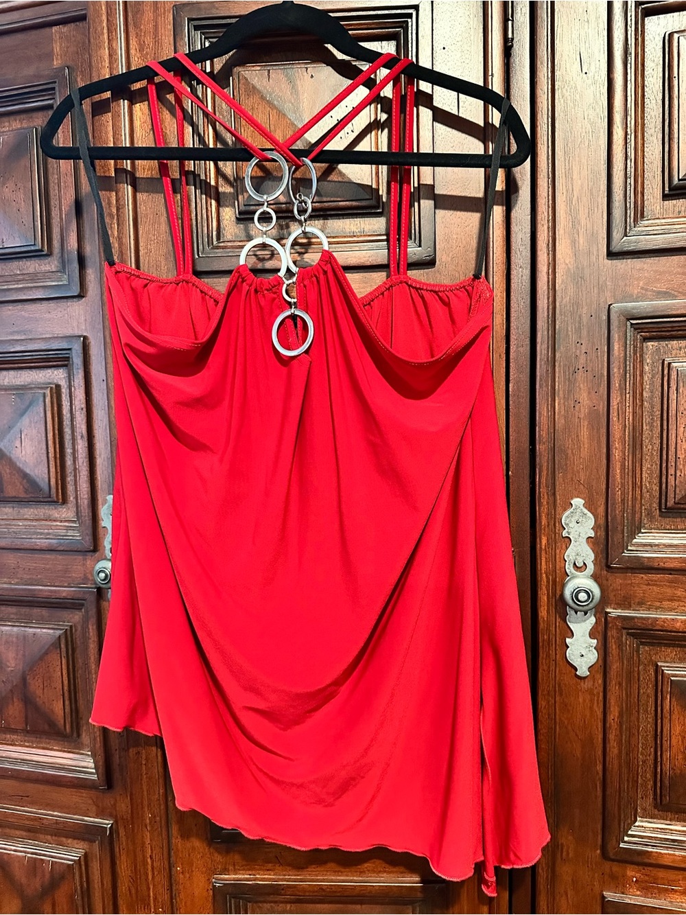 2X American City Wear Red Draped Club Tank top with Ring Accents